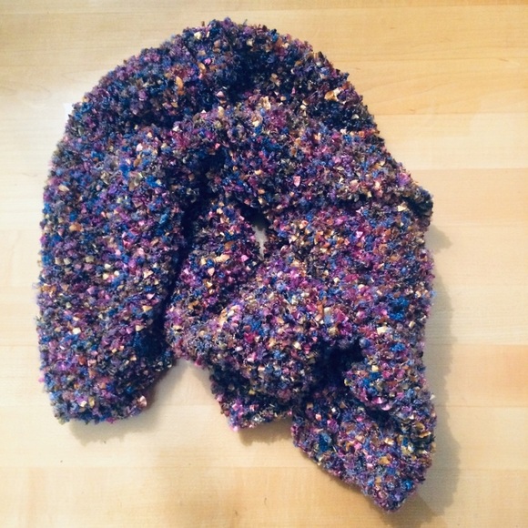 HAND KNIT SCARF Italian Wool, one of a kind, purple multi color - Picture 5 of 5